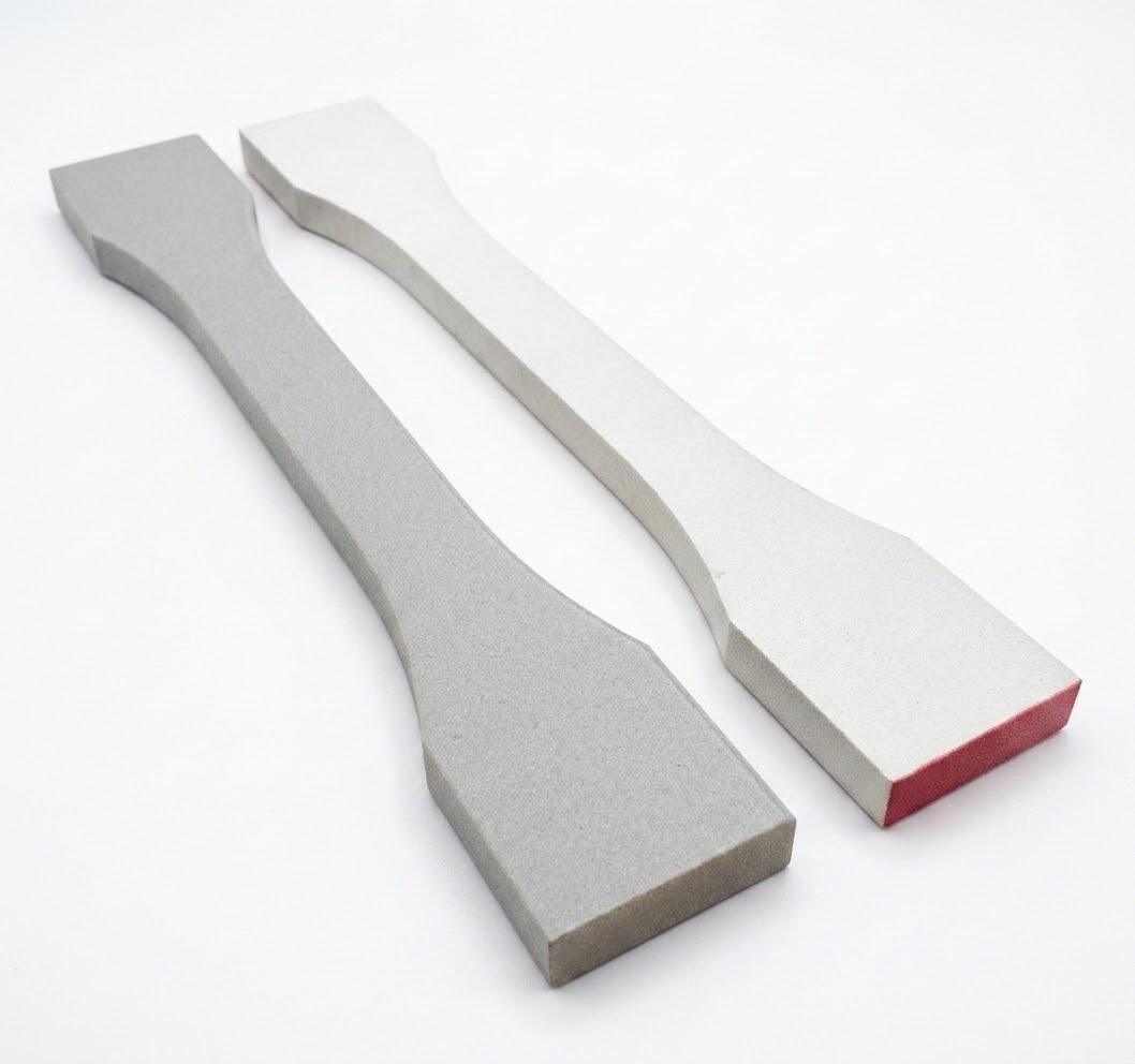 Vapor-polished and non-vapor-polished MJF nylon dogbone specimens