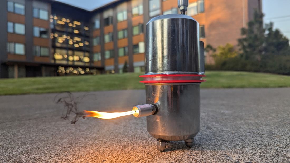 Calcium carbide gas lamp burning at dusk